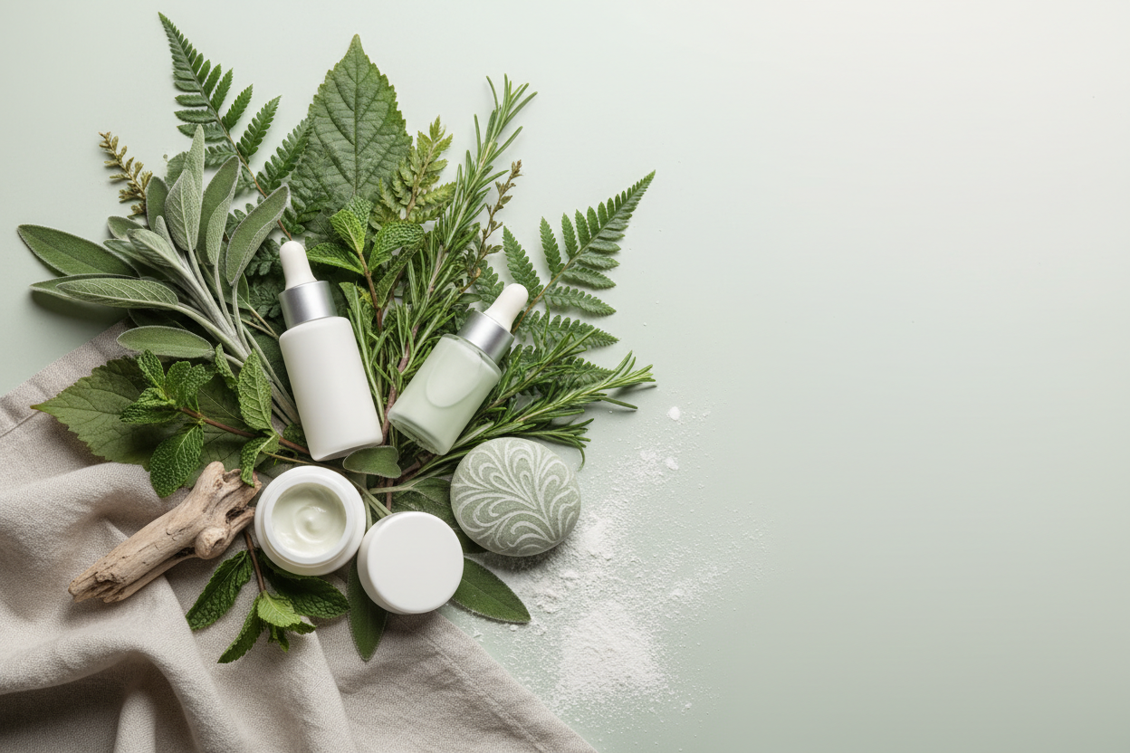 immagine delle dimensioni giuste per la sezione hero, colore verde/verde salvia chhe ricordi i prodotti cosmetici naturali